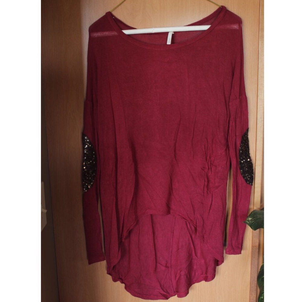 Long Red Sweater with Sparkly Elbow Patches